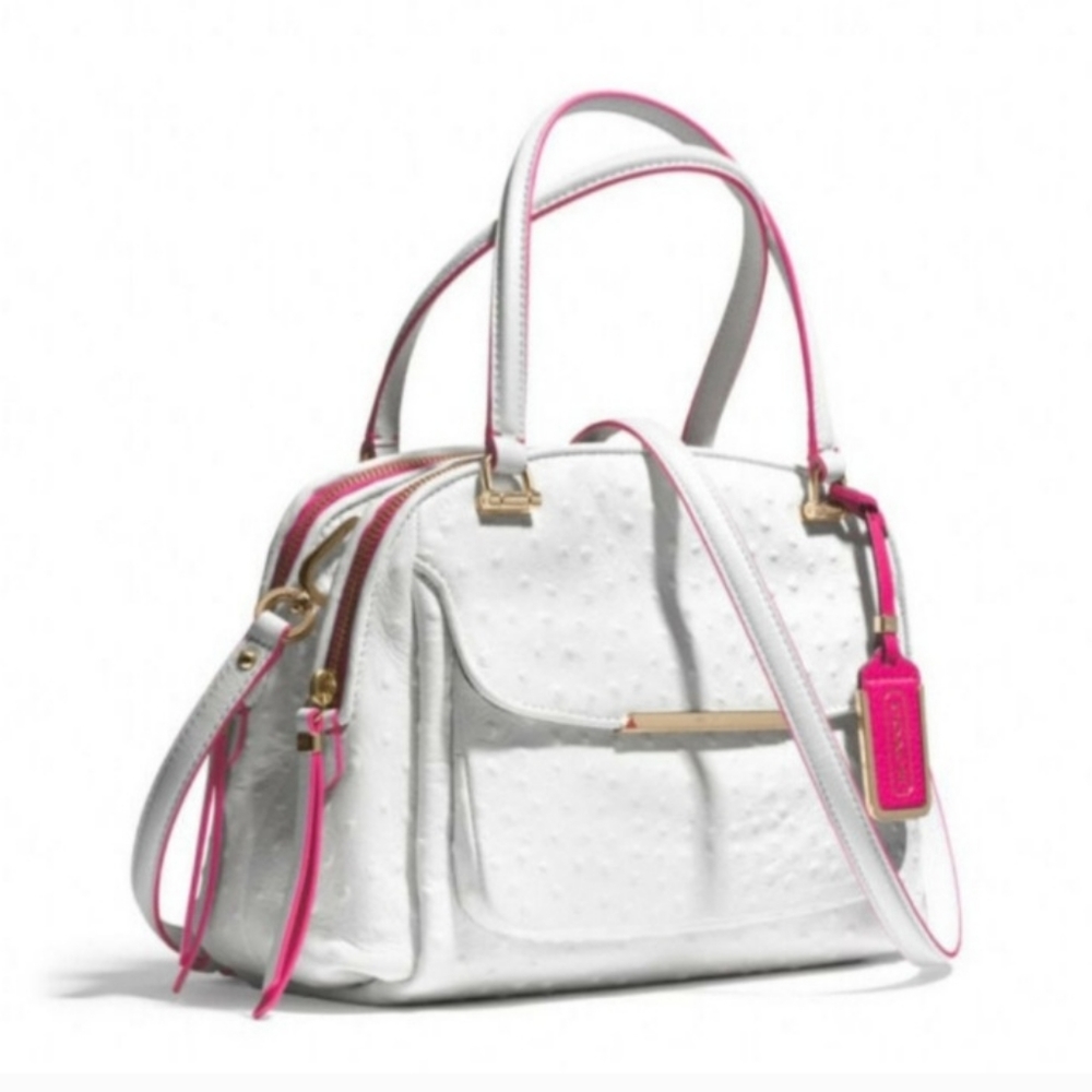 Genuine Coach Leather Ostrich White and Pink Purse